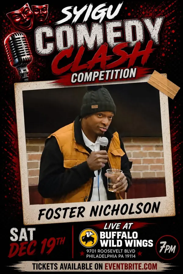 SYIGU Comedy Clash Competition flyer featuring Foster Nicholson